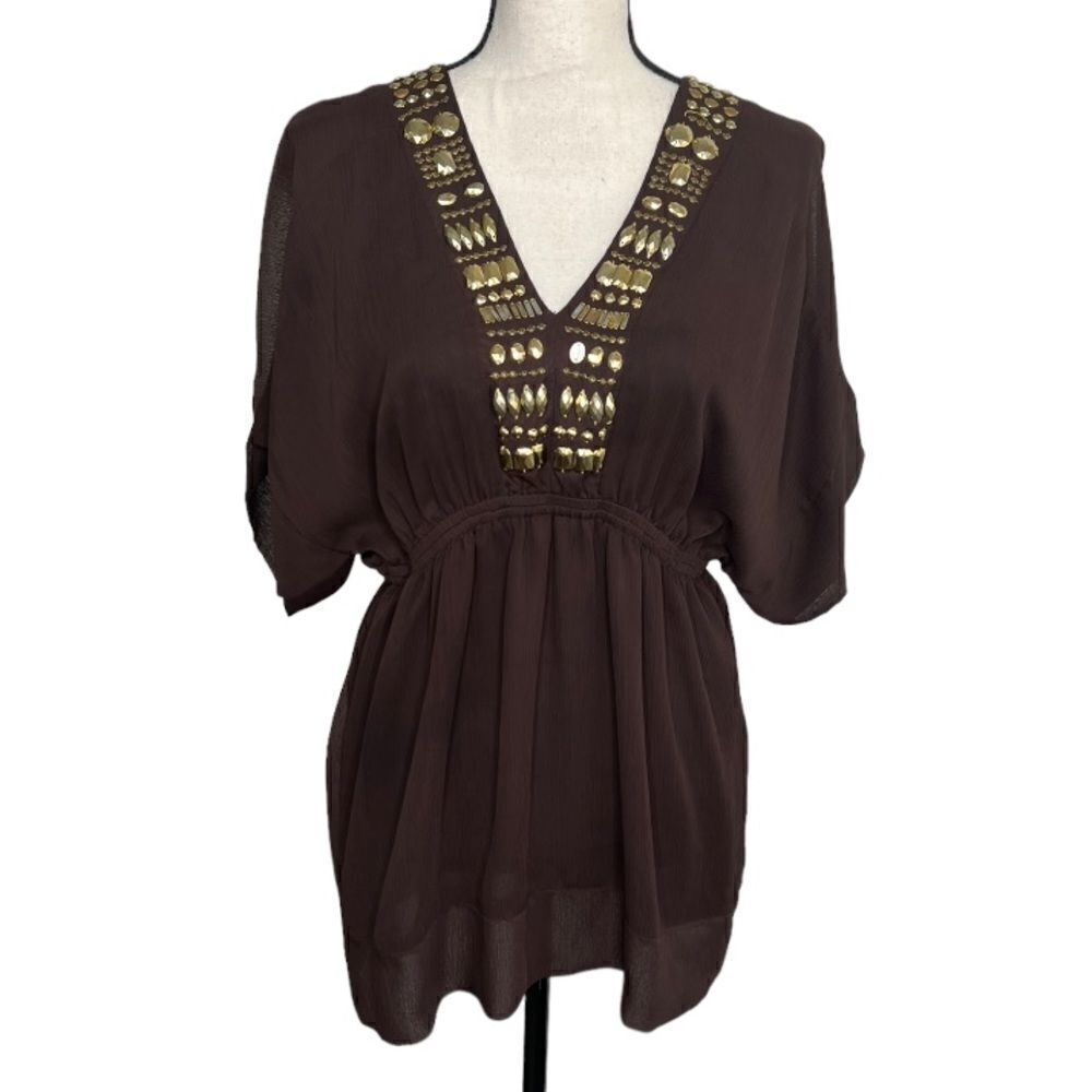 MICHAEL Michael Kors Brown Blouse with Gold Accents